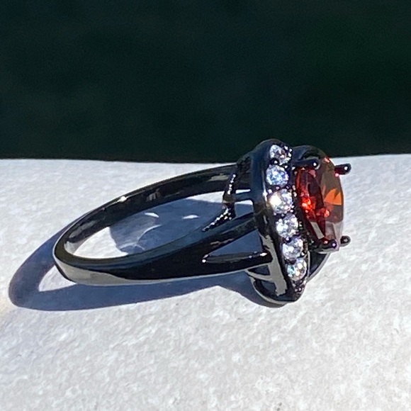 Lab created Ruby heart ring sz 8 black gold plated with Cz - Picture 16 of 16